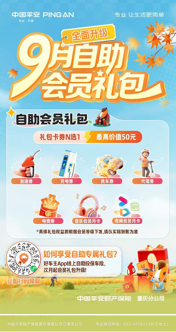 平安好车主 9 月自助礼包！从出行到娱乐，满足多样需求~
